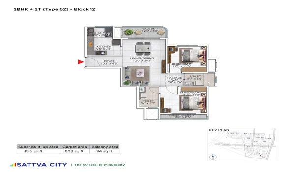 Featured Image of Sattva City 2 BHK 1316 Sq Ft Floor Plan