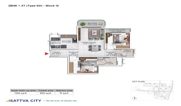 Featured Image of Sattva City 2 BHK 1326 Sq Ft Floor Plan