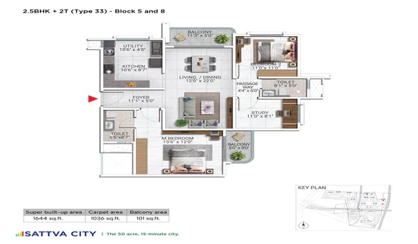 Featured Image of Sattva City 2.5 BHK 1644 Sq Ft Floor Plan